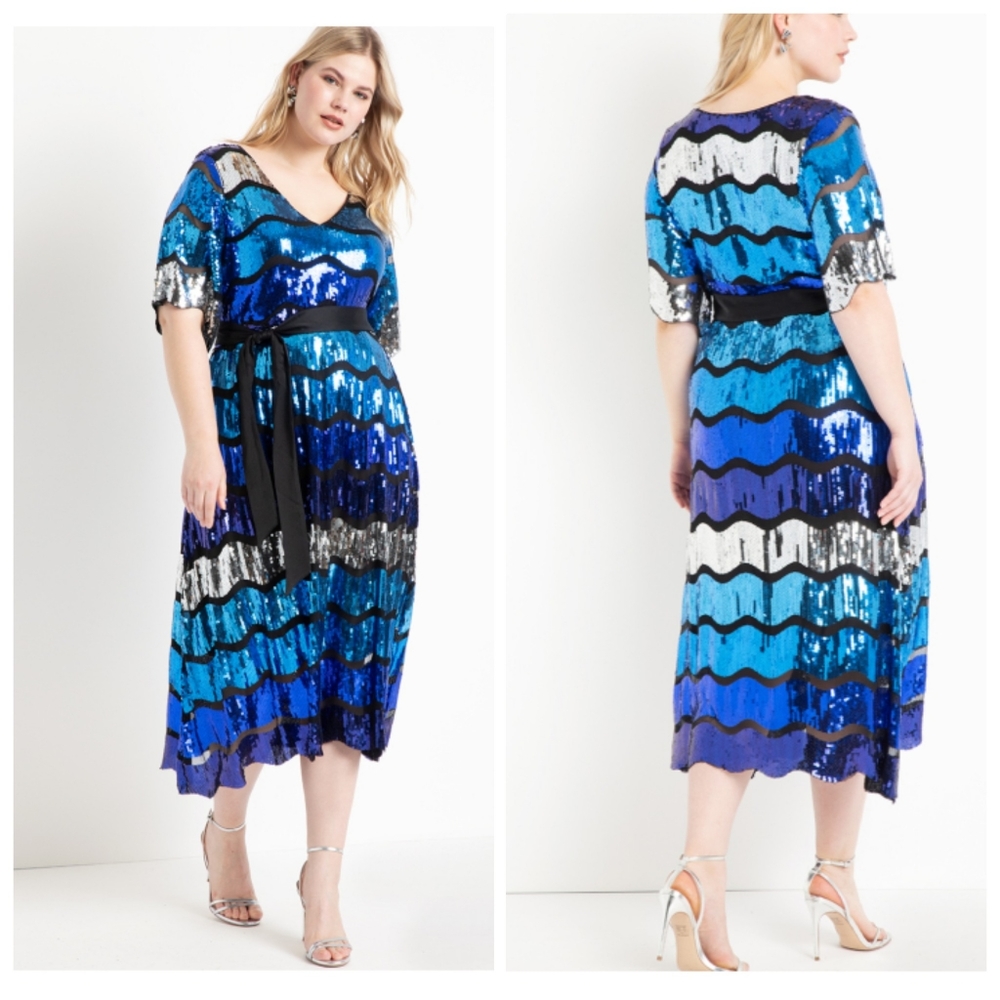 Eloquii Plus Sequin Stripe Midi Cocktail D…